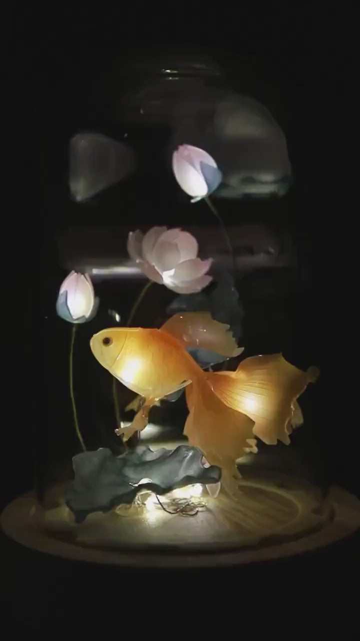 Handmade Goldfish Lotus Lamp, Koi Fish Lamp, Betta Fish Lamp, Fish Night Light, Goldfish Gift, Ambient Mood Light, Original Design