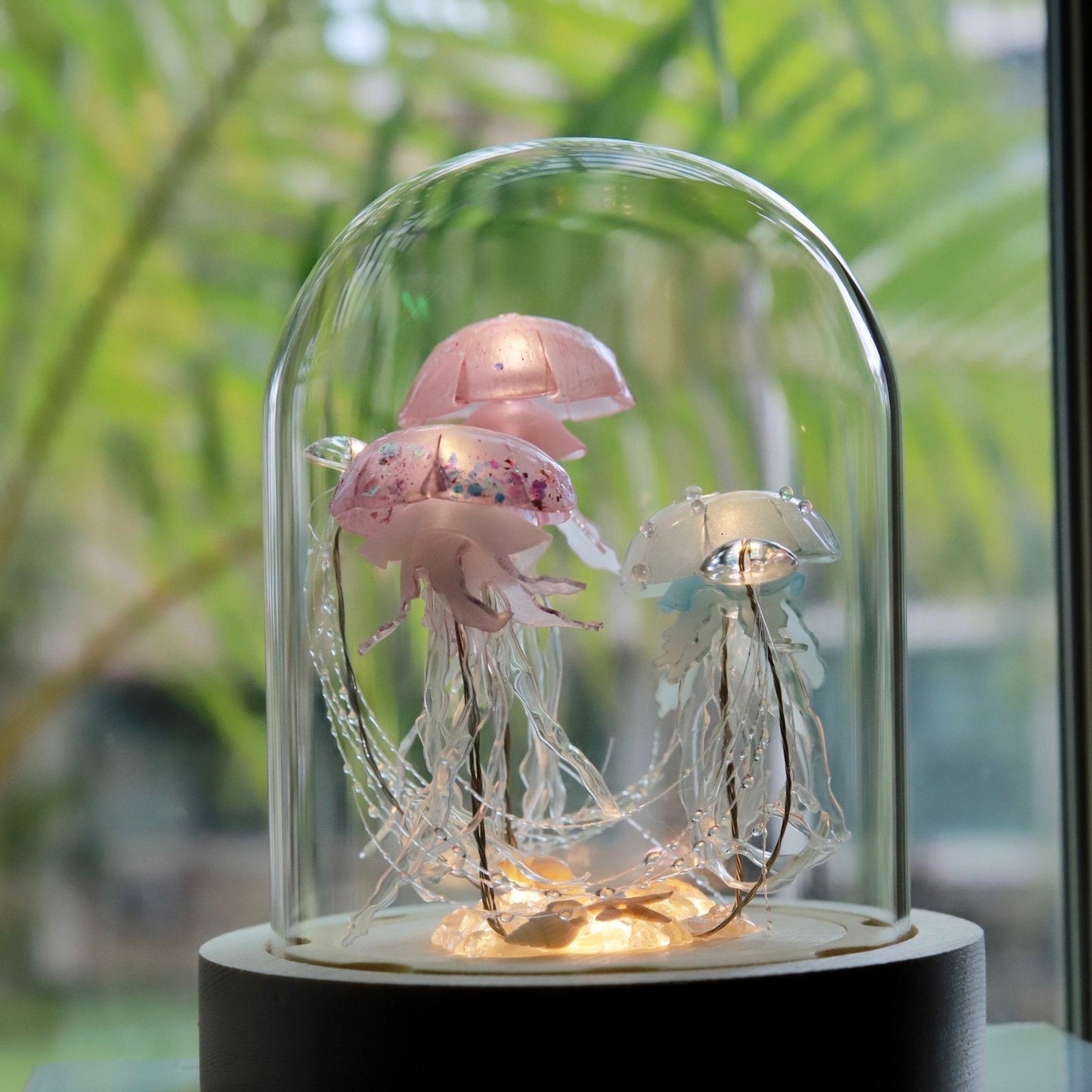 Handmade Jellyfish Night Light, Jellyfish Lamp, Ocean Lamp, Jellyfish Table Lamp, Glass Dome Light, Ocean Themed Decor, Tropical Mood