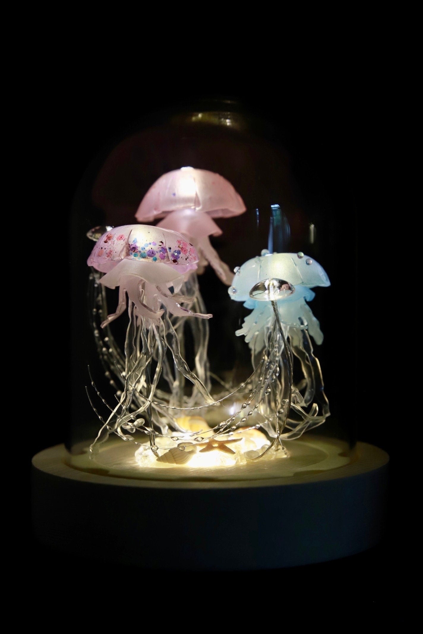 Handmade Jellyfish Night Light, Jellyfish Lamp, Ocean Lamp, Jellyfish Table Lamp, Glass Dome Light, Ocean Themed Decor, Tropical Mood