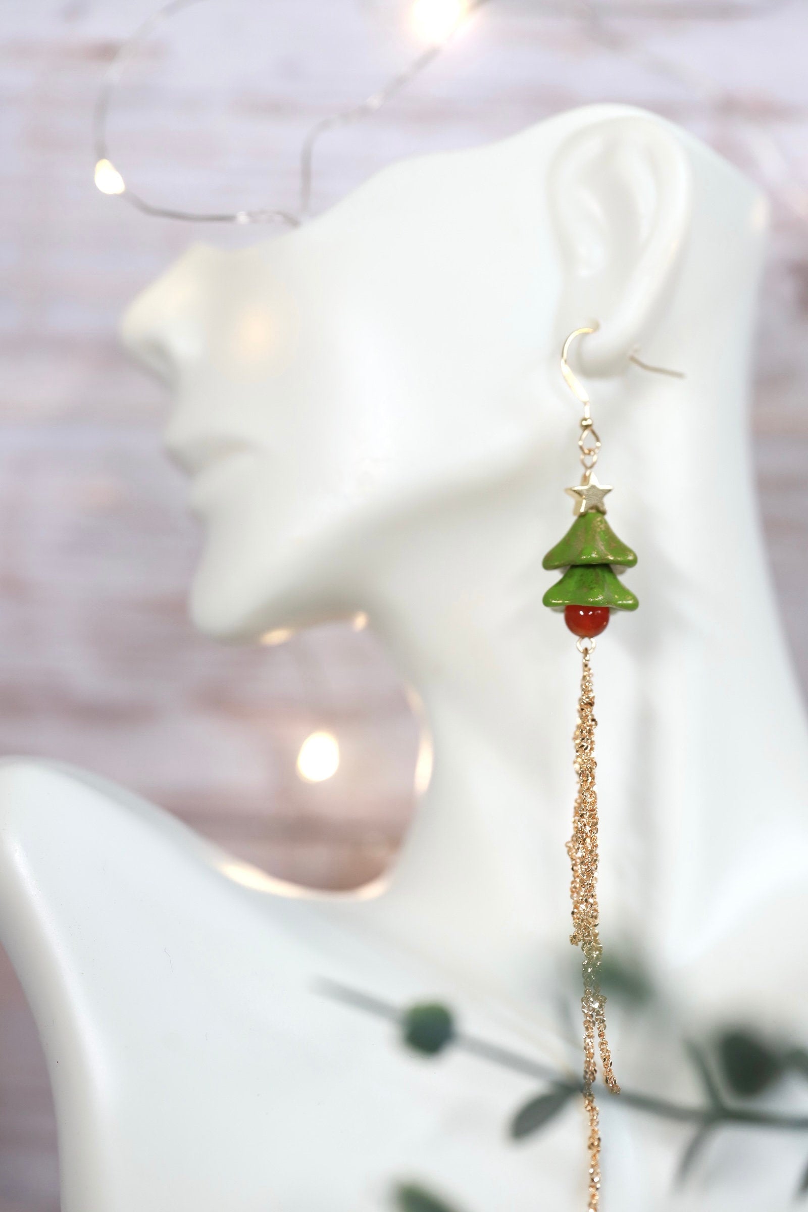 Handmade Czech Bead Christmas Tree Earrings, Holiday Season Accessories, Christmas Outfit, Agate Earrings, Holiday Gift for Ladies