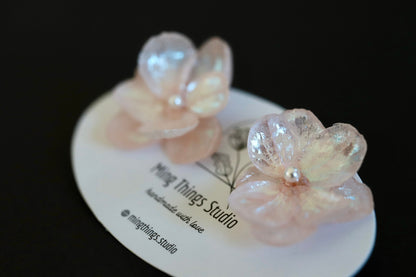 Handmade real flower hydrangea iridescent earrings, real flower resin accessories