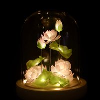 Handmade Lotus Flower Night Light, Glass Dome Flower Lamp, Lotus Lamp with Goldfish, Lotus Night Light, Flower Dome, Gift for Loved Ones