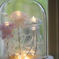 Handmade Jellyfish Night Light Table Lamp - Ocean Themed Tropical Decor Glass Dome