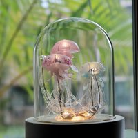 Handmade Jellyfish Night Light Table Lamp - Ocean Themed Tropical Decor Glass Dome