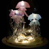Handmade Jellyfish Night Light Table Lamp - Ocean Themed Tropical Decor Glass Dome