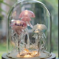 Handmade Jellyfish Night Light Table Lamp - Ocean Themed Tropical Decor Glass Dome