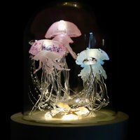 Handmade Jellyfish Night Light Table Lamp - Ocean Themed Tropical Decor Glass Dome