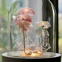 Handmade Jellyfish Night Light Table Lamp - Ocean Themed Tropical Decor Glass Dome