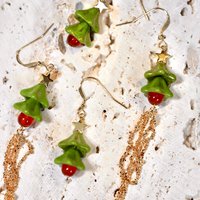 Handmade Christmas Tree Earrings, Holiday Season Accessories, Christmas Outfit, Czech Bead and Agate Earrings