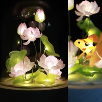 Handmade Lotus Flower Night Light, Glass Dome Flower Lamp, Lotus Lamp with Goldfish, Lotus Night Light, Flower Dome, Gift for Loved Ones