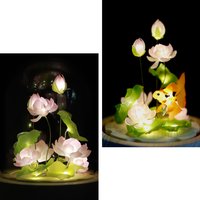 Handmade Lotus Flower Night Light, Glass Dome Flower Lamp, Lotus Lamp with Goldfish, Lotus Night Light, Flower Dome, Gift for Loved Ones