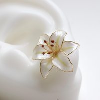 Handmade Wire Resin Lily Flower Stud Earrings, Spring Theme Floral Pearlescent Earrings, Romantic Flower Earrings