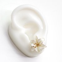 Handmade Wire Resin Lily Flower Stud Earrings, Spring Theme Floral Pearlescent Earrings, Romantic Flower Earrings