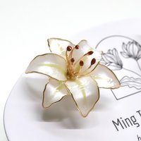 Handmade Wire Resin Lily Flower Stud Earrings, Spring Theme Floral Pearlescent Earrings, Romantic Flower Earrings