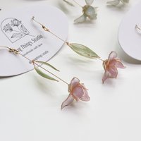 Handmade Resin Iris Flower Dangle Earrings - Romantic Sparkling Jewelry