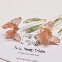 Handmade Resin Iris Flower Dangle Earrings - Romantic Sparkling Jewelry