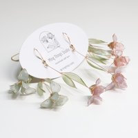 Handmade Resin Iris Flower Dangle Earrings - Romantic Sparkling Jewelry