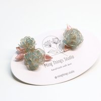 Handmade Wire Resin Rose Stud Earrings, June Birth Flower Accessories, Peony Flower Earrings