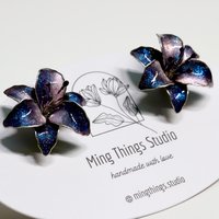 Handmade Wire Resin Sparkling Celestial Lily Flower Stud Earrings