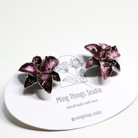Handmade Wire Resin Sparkling Celestial Lily Flower Stud Earrings