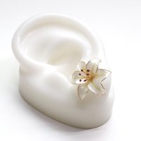 Handmade Wire Resin Lily Flower Stud Earrings, Spring Theme Floral Pearlescent Earrings, Romantic Flower Earrings