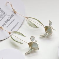 Handmade Resin Iris Flower Dangle Earrings - Romantic Sparkling Jewelry
