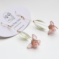 Handmade Resin Iris Flower Dangle Earrings - Romantic Sparkling Jewelry