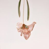 Handmade Resin Iris Flower Dangle Earrings - Romantic Sparkling Jewelry