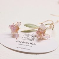 Handmade Resin Iris Flower Dangle Earrings - Romantic Sparkling Jewelry