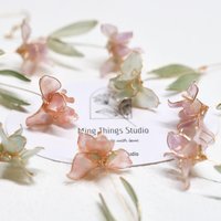 Handmade Resin Iris Flower Dangle Earrings - Romantic Sparkling Jewelry