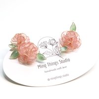 Handmade Wire Resin Rose Stud Earrings, June Birth Flower Accessories, Peony Flower Earrings