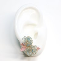 Handmade Wire Resin Rose Stud Earrings, June Birth Flower Accessories, Peony Flower Earrings