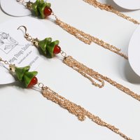 Handmade Christmas Tree Earrings, Holiday Season Accessories, Christmas Outfit, Czech Bead and Agate Earrings