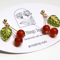 Handmade Red Cherry Fruit Earrings - Unique Agate Natural Gemstone & Czech Bead Jewelry for Holiday Outfits