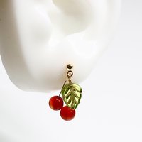 Handmade Red Cherry Fruit Earrings - Unique Agate Natural Gemstone & Czech Bead Jewelry for Holiday Outfits