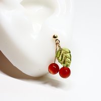 Handmade Red Cherry Fruit Earrings - Unique Agate Natural Gemstone & Czech Bead Jewelry for Holiday Outfits