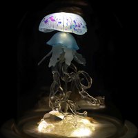 Handmade Mini Jellyfish Night Light Table Lamp - Ocean Themed Tropical Decor Glass Dome Aquarium