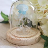 Handmade Mini Jellyfish Night Light Table Lamp - Ocean Themed Tropical Decor Glass Dome Aquarium