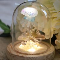 Handmade Mini Jellyfish Night Light Table Lamp - Ocean Themed Tropical Decor Glass Dome Aquarium