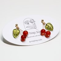 Handmade Red Cherry Fruit Earrings - Unique Agate Natural Gemstone & Czech Bead Jewelry for Holiday Outfits