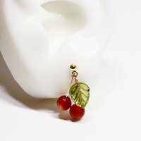 Handmade Red Cherry Fruit Earrings - Unique Agate Natural Gemstone & Czech Bead Jewelry for Holiday Outfits