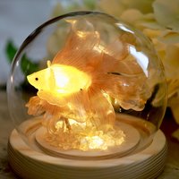 Handmade Mini Betta Fish Aquarium Lamp, Ocean Theme Ambient Mood Light, Sparkling Goldfish Lantern Night Light
