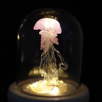 Handmade Mini Jellyfish Night Light Table Lamp - Ocean Themed Tropical Decor Glass Dome Aquarium