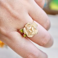 Handmade Adjustable Rose/Peony Flower Ring, Wire Resin Floral Statement Ring, One Size Fits Most