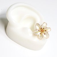 Handmade Wire Resin Lily Flower Stud Earrings, Spring Theme Floral Pearlescent Earrings, Romantic Flower Earrings