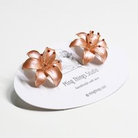Handmade Wire Resin Lily Flower Stud Earrings, Spring Theme Floral Pearlescent Earrings, Romantic Flower Earrings