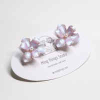 Handmade Iridescent Iris Flower Stud Earrings, Whimsical Nature Inspired Floral Jewelry