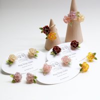 Handmade Adjustable Rose/Peony Flower Ring, Earrings, Wire Resin Floral Statement Ring, One Size Fits Most, Clip-on Earrings