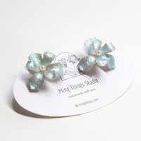 Handmade Iridescent Iris Flower Stud Earrings, Whimsical Nature Inspired Floral Jewelry