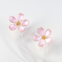 Handmade Wire Resin Cherry Blossom Pearlescent Stud Earrings, Floral Romantic Pink Sakura Stud, Clip On Available